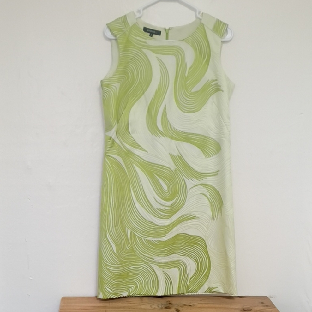 Lafayette 148 Silk & Linen Green Swirl Sleeveless Knee Length Dress Size 4